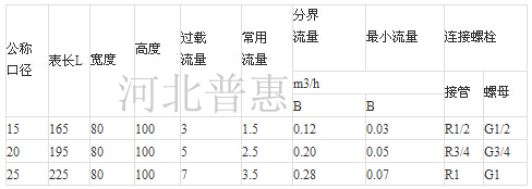 IC卡預付費水表常用技術參數圖表